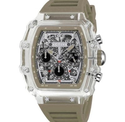 Invicta ACW2305 men's 44.3mm watch with tan, skeleton dial