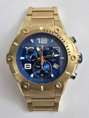 Invicta Speedway 19532 men's 51.5mm Swiss quartz chronograph watch with blue dial and gold ion-plated case