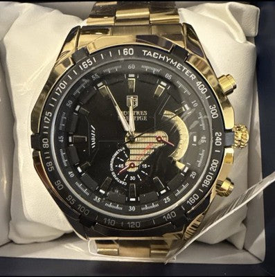 Montres Prestige MPW-0100 men's 46mm watch with black and gold