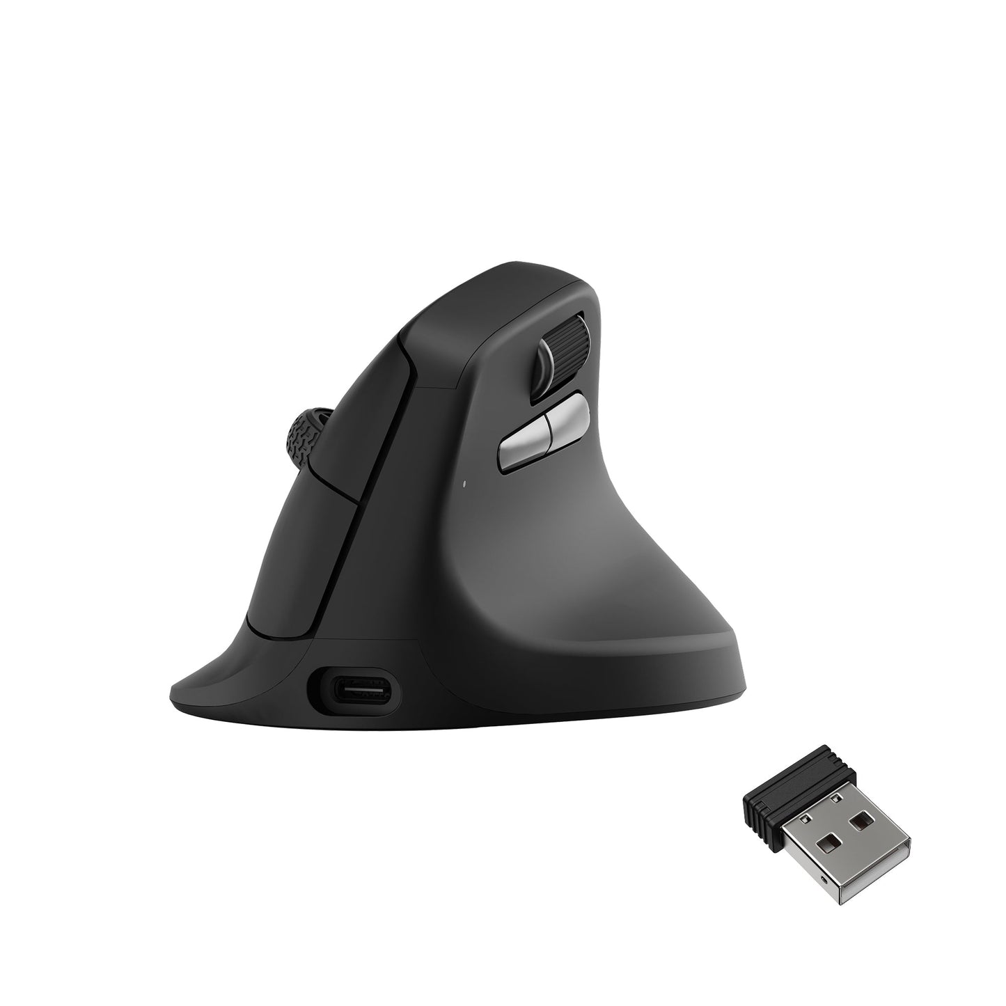 Keychron M5 8K wireless vertical ergonomic mouse in black with USB-C charging port, steel scroll wheel and 2.4GHz receiver, new