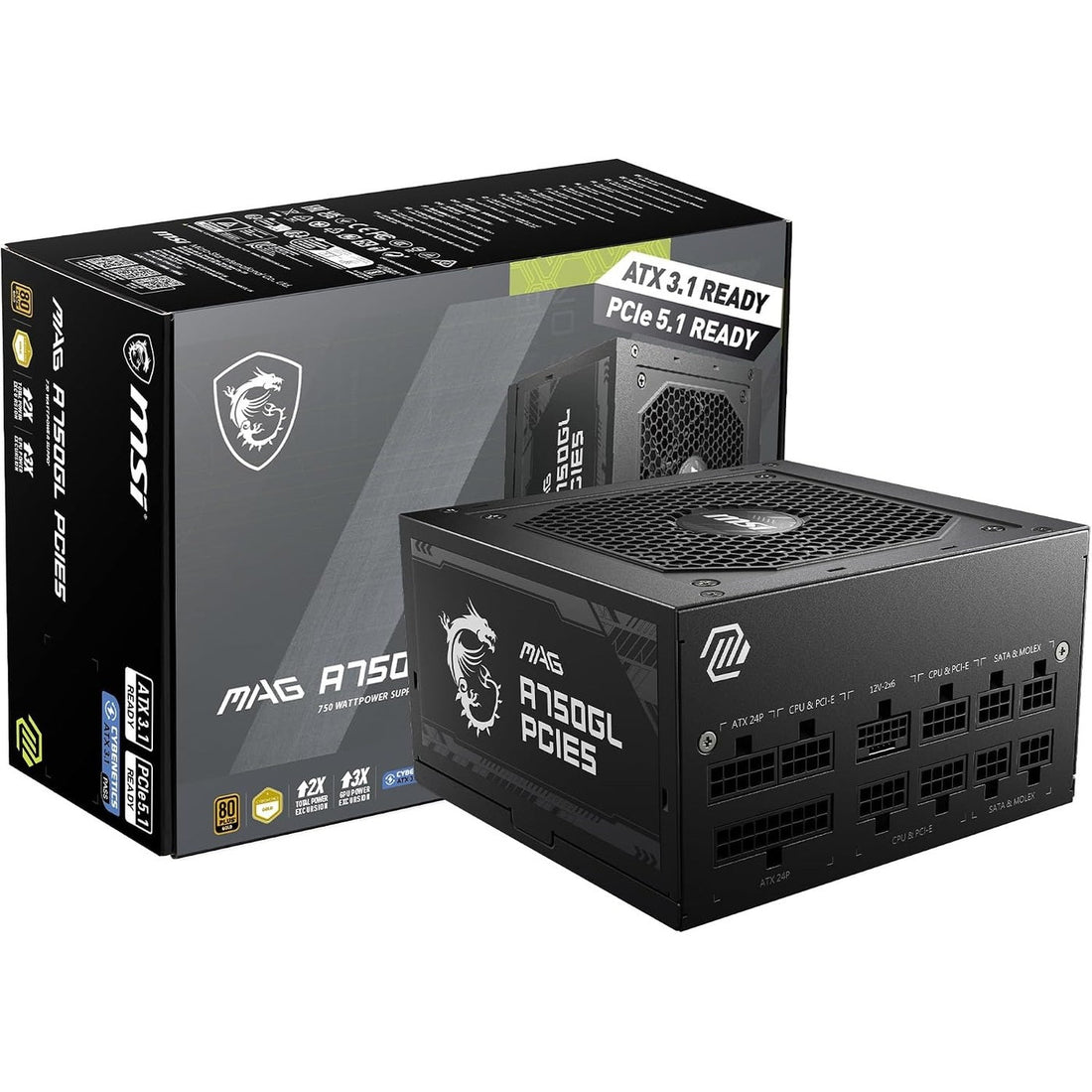 MSI MAG A750GL PCIE5 750W Fully Modular Power Supply, 80+ Gold, ATX 3.1