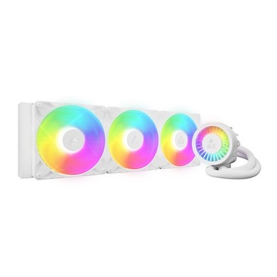 ARCTIC Liquid Freezer III Pro 420mm A-RGB AIO CPU water cooler in white with three fans, VRM airflow, and addressable RGB