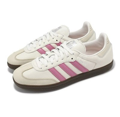 Adidas Originals Samba OG women's US 5.5 sneaker in white leather with pink suede overlays and gum rubber sole