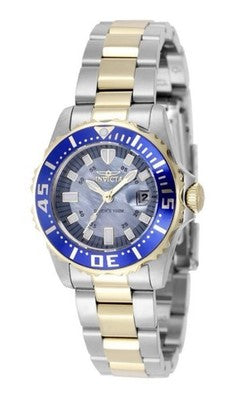 Invicta Pro Diver women's 30mm Swiss Ronda 585 quartz watch with mother of pearl dial and rotating dive bezel