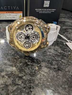 Activa x Invicta Drift Men's 44mm Skeleton Dial Watch Gold/White ACW9349-010 New