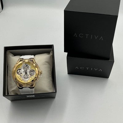 Activa x Invicta Drift Men's 44mm Skeleton Dial Watch Gold/White ACW9349-010 New