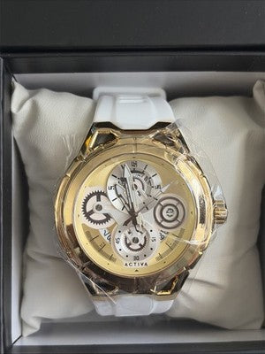 Activa x Invicta Drift Men's 44mm Skeleton Dial Watch Gold/White ACW9349-010 New