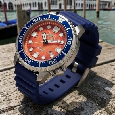 Invicta Pro Diver Abyss 49543 Men's 48mm Quartz Orange Dial Blue Strap New