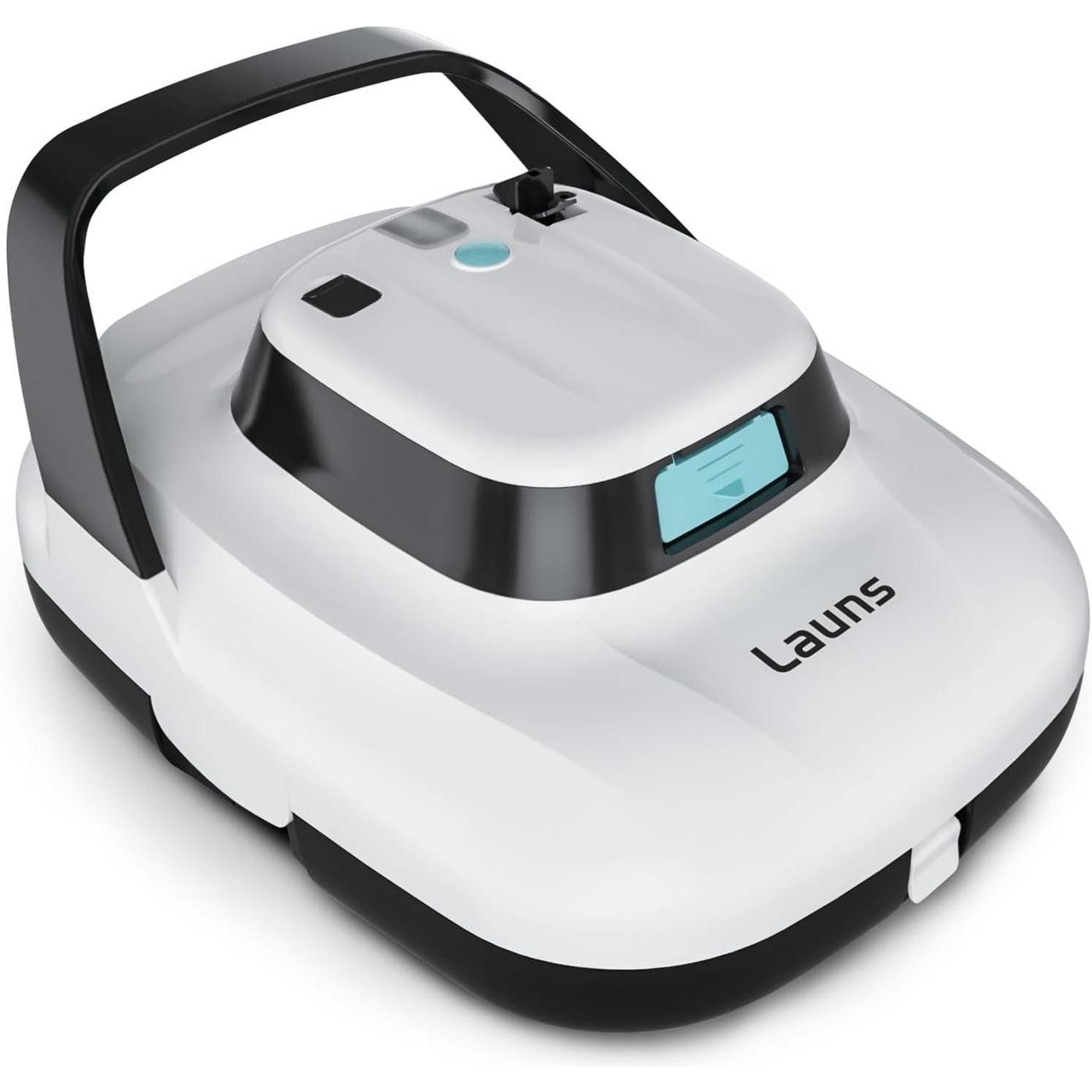 Launs cordless robotic pool vacuum cleaner in white with carry handle