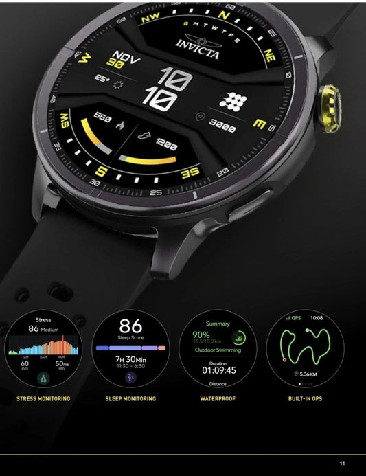 Invicta I-Tech 2 Pro Smartwatch 46mm Black Case Yellow Band GPS