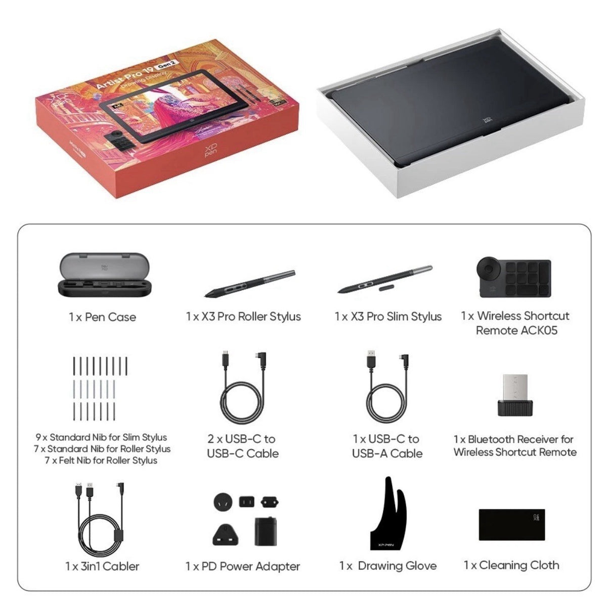 XPPen Artist Pro 19 Gen 2 Graphics Drawing Tablet 4K Display 16384 Level Tilt