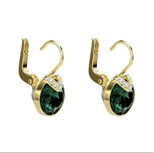 SWAROVSKI Bella V drop earrings Round cut, Green, Gold-tone plated, 5735389