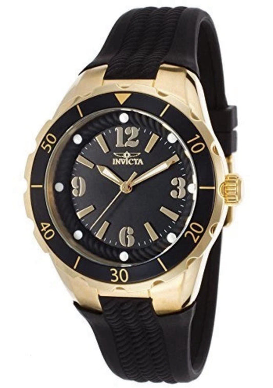 Invicta Women's Angel Quartz 38mm Black Dial Black Polyurethane Watch - product photo