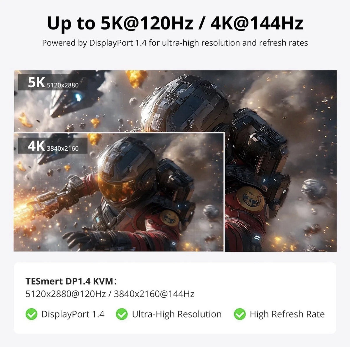 4K@144Hz DisplayPort KVM Switch 4 Computer 1 Monitor, DP 1.4 KVM Switches for 4