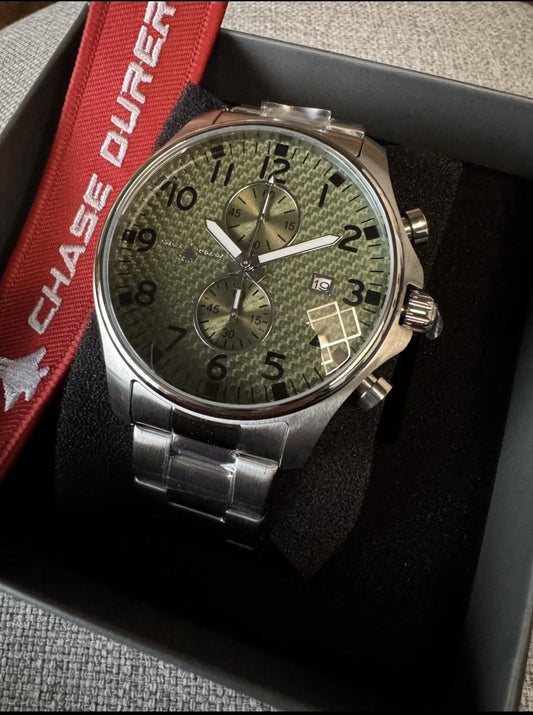 Chase Durer CDW-0094 Men's Watch 45mm Steel Army Green Carbon Fiber Dial - product photo