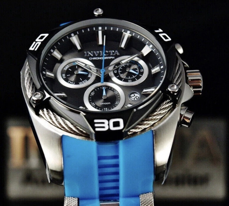 New Invicta Men's 50mm Bolt SWISS Ronda Z60 Quartz Chronograph Blue Strap Watch (view 5)