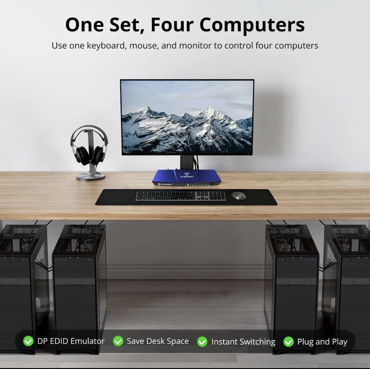 4K@144Hz DisplayPort KVM Switch 4 Computer 1 Monitor, DP 1.4 KVM Switches for 4