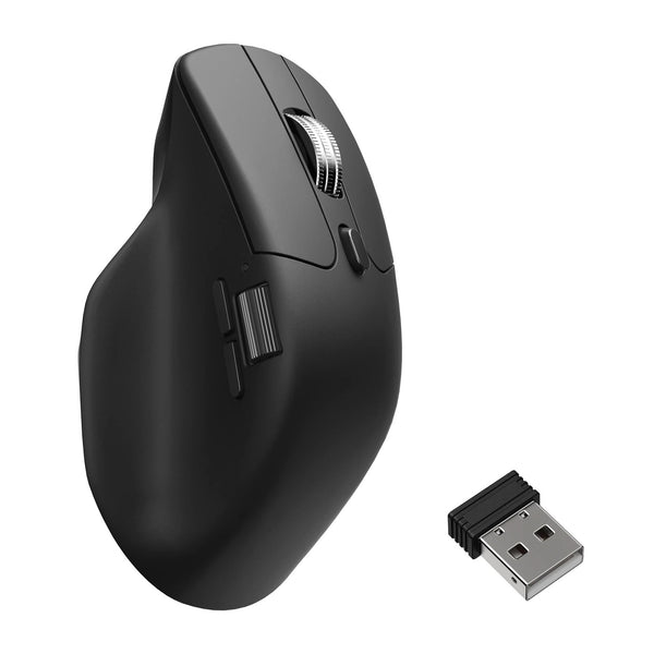 Keychron M6 wireless mouse in black with its USB receiver