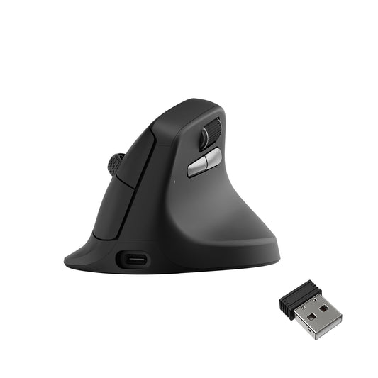 Keychron M5 8K wireless vertical ergonomic mouse in black with USB-C charging port, steel scroll wheel and 2.4GHz receiver, new