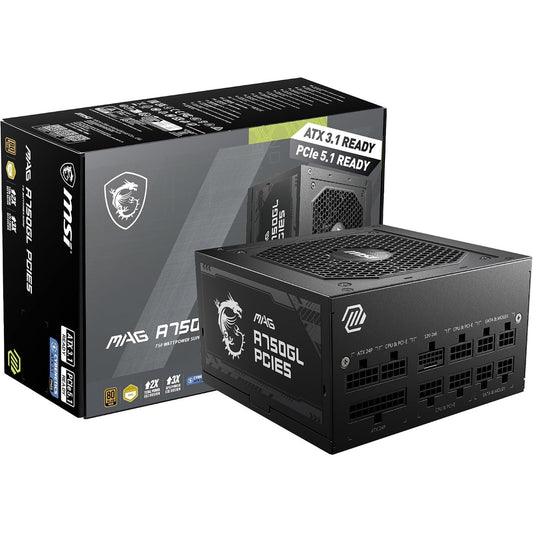 MSI MAG A750GL PCIE5 750W power supply with its retail box