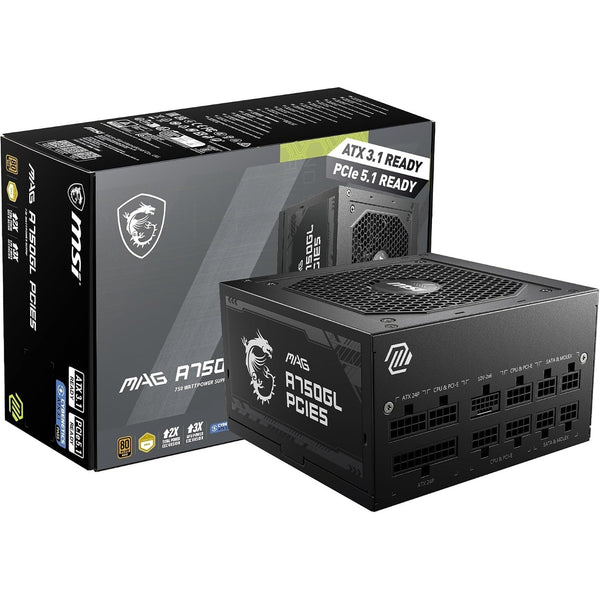 MSI MAG A750GL PCIE5 750W power supply with its retail box