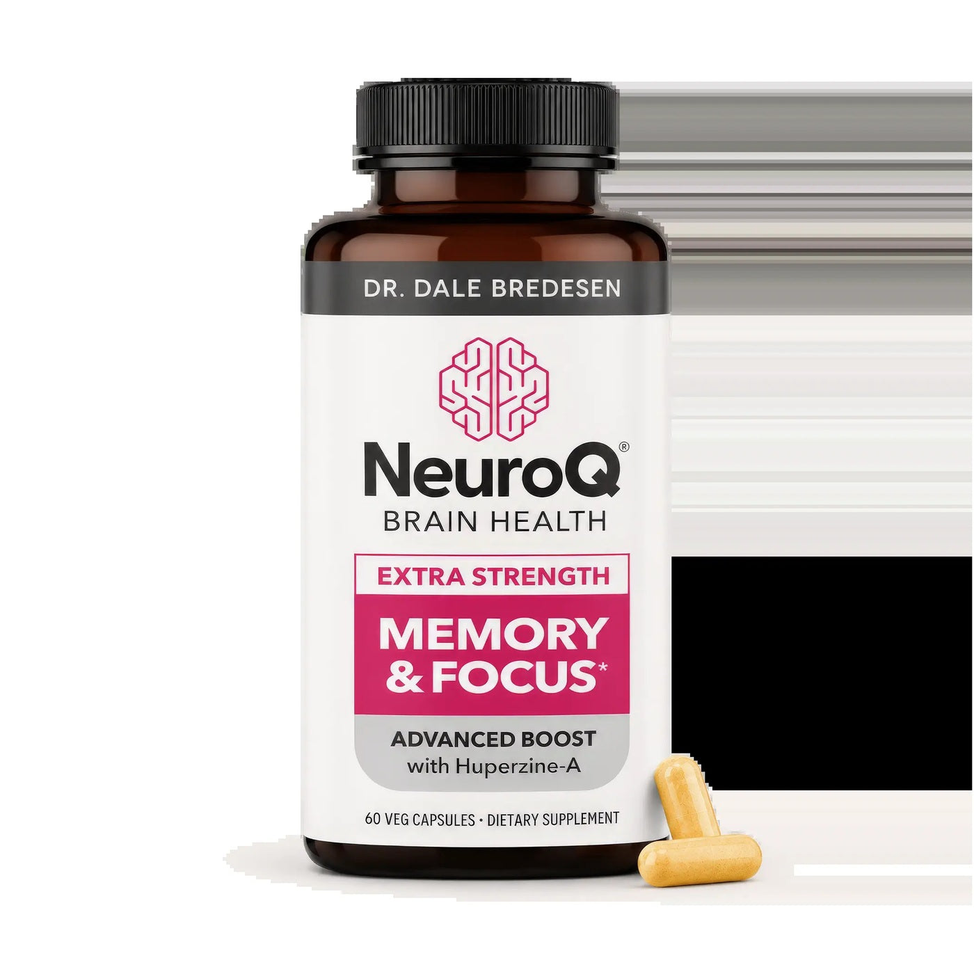NeuroQ Brain Health Memory and Focus Extra Strength supplement bottle, 60 veg capsules