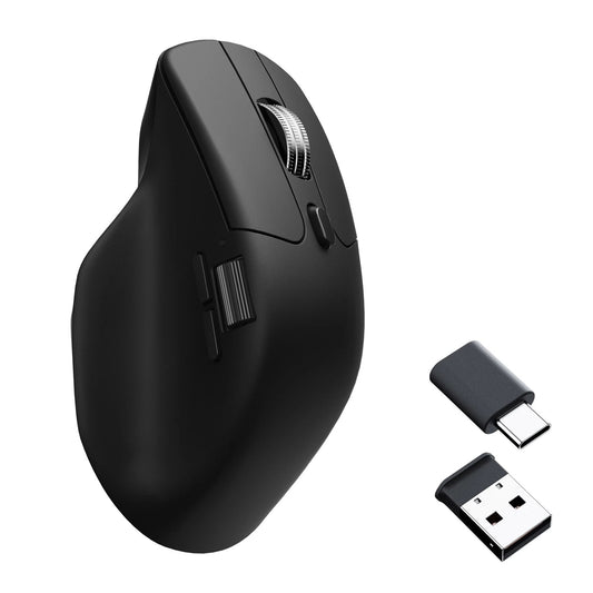 Keychron M6 wireless mouse in black with USB-C and USB-A receivers