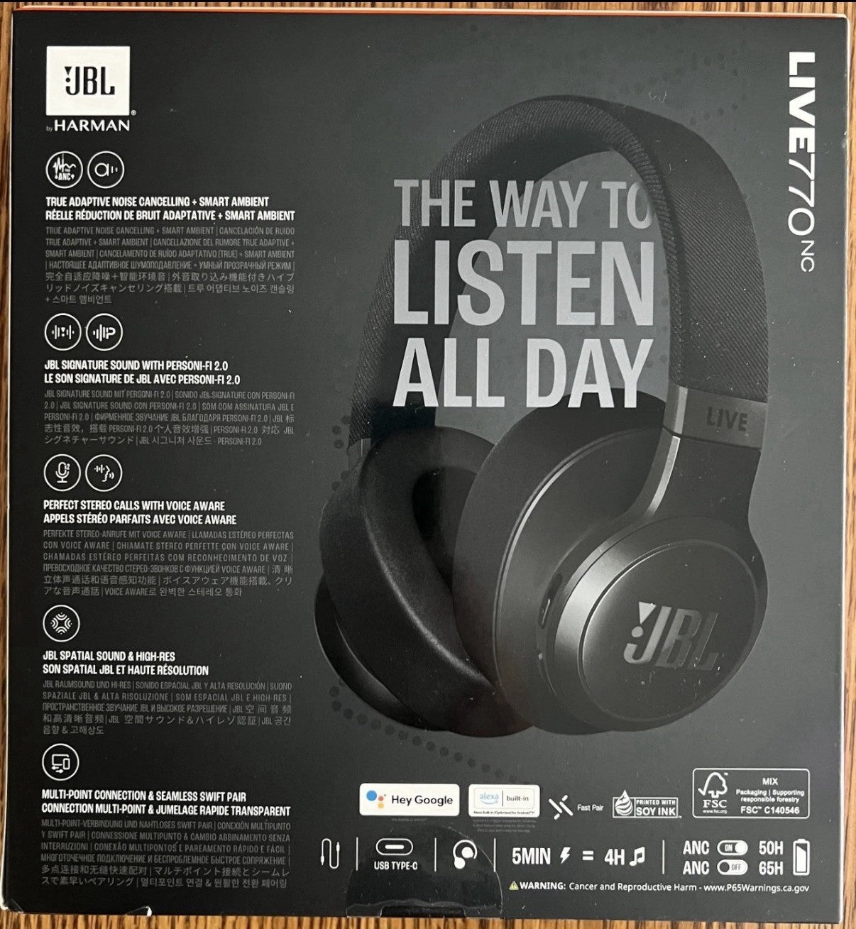 JBL LIVE 770NC Wireless Adaptive Noise Cancelling Over-The-Ear Headphones, Black